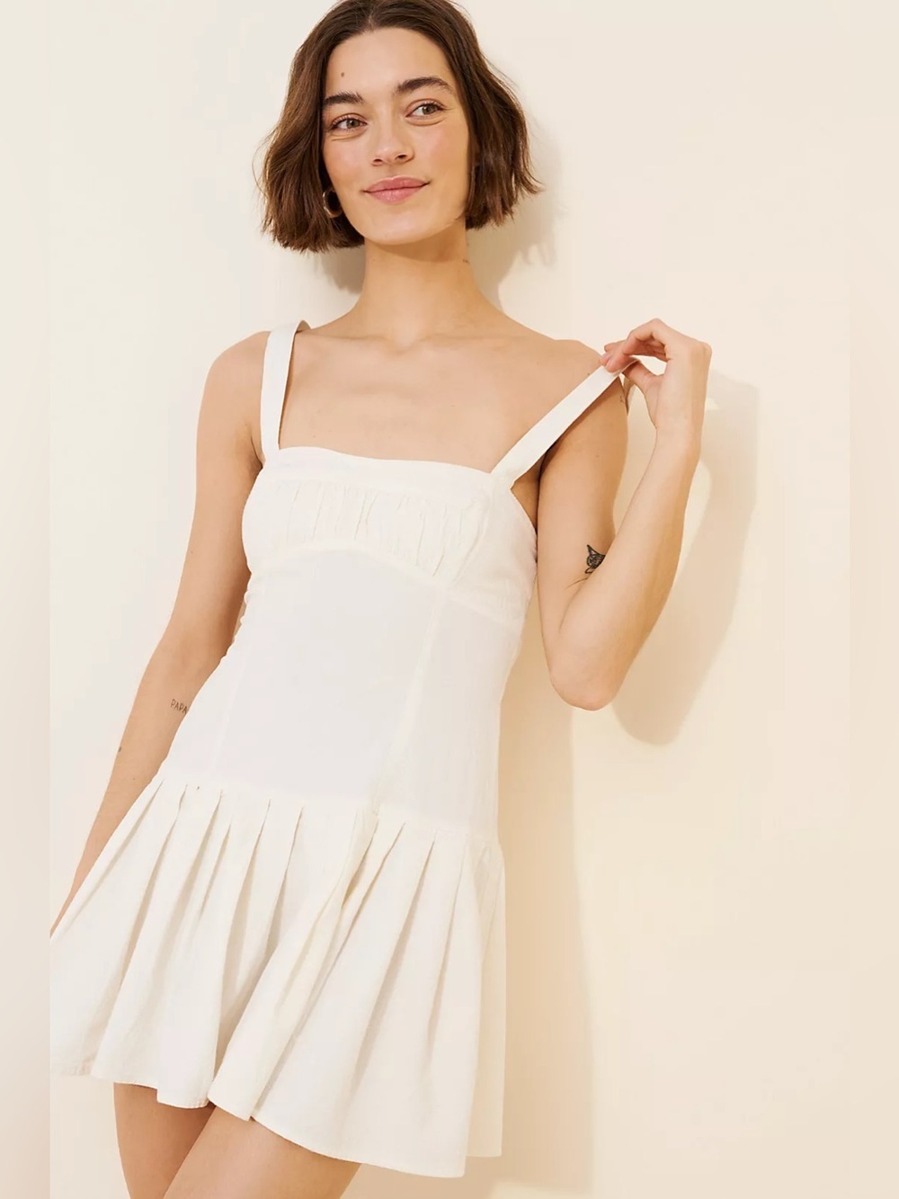 Free People Azasia Minidress in Ivory.  Size Large Cotton, dropped waist